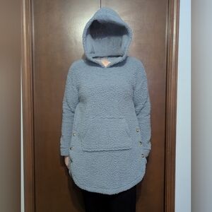 Koolaburra by UGG Gray Sherpa Fleece Hoodie Tunic Top • XS • Cozy Button Side